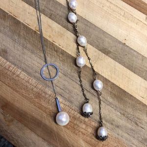 Set of 2 Silver Freshwater Pearl Lariat Necklaces